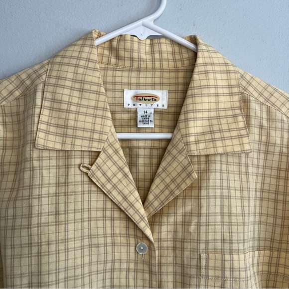 Talbots Silk Linen Button Up Shirt Plaid Gray Yellow Petite Sz 14 Office - Picture 3 of 13